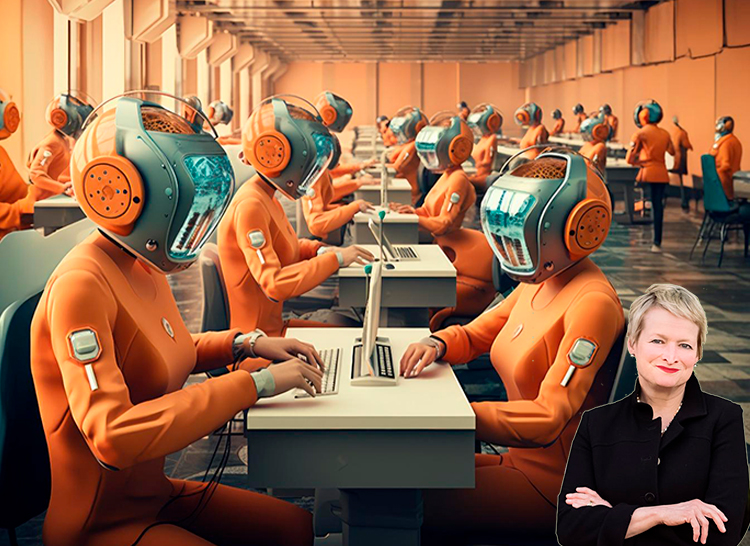 Rita McGrath y bots trabajando en una instalación