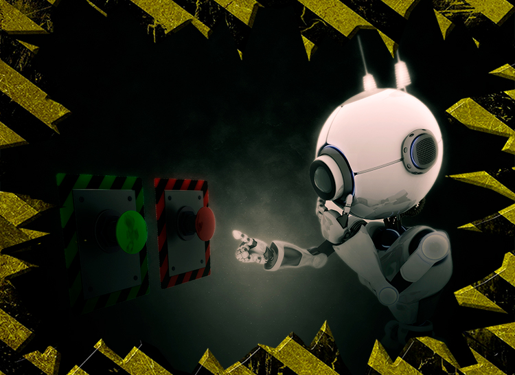 Robot apretando botón rojo